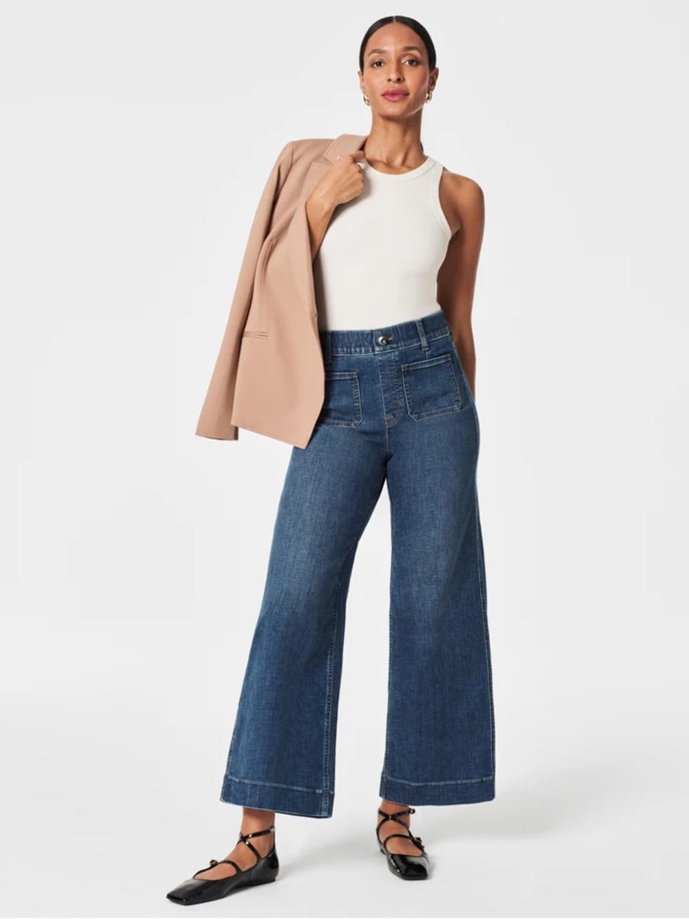 Spanx wide leg high rise cropped jeans